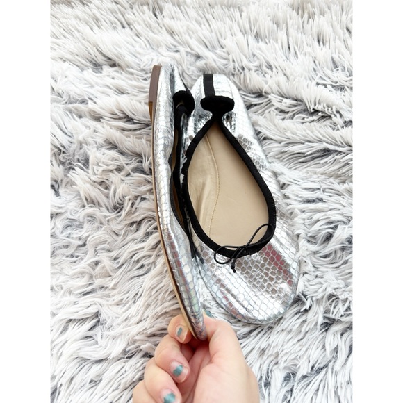 J.Crew Evie Mirrored Silver Textured Leather Flats - Picture 5 of 6